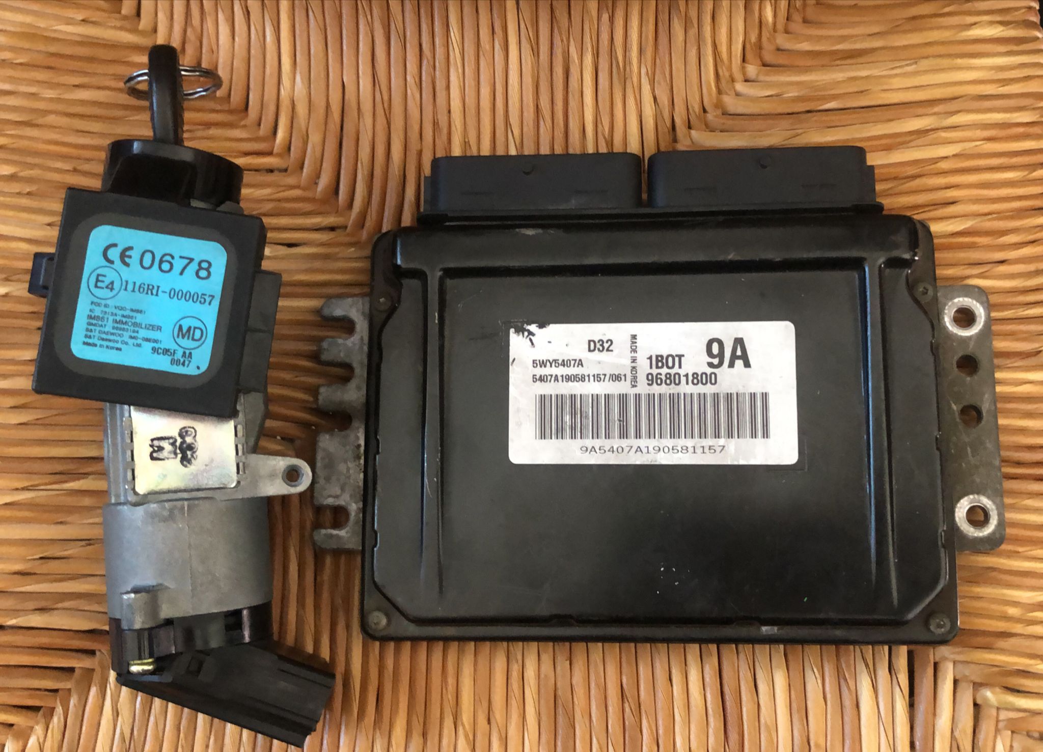 96801800 kit CENTRALINA INIEZIONE MOTORE CHEVROLET MATIZ 0.8 38KW 5P B/GPL 5M 116RI-000057 con blocchetto chiave