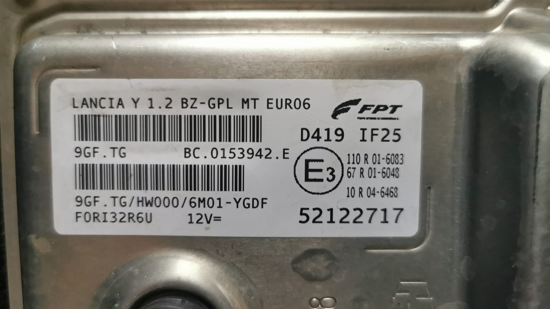 Centralina motore Lancia Y 1.2 BZ-GPL MT EUR06 9GF.TG HW000 BC.0153942.E 52122717
