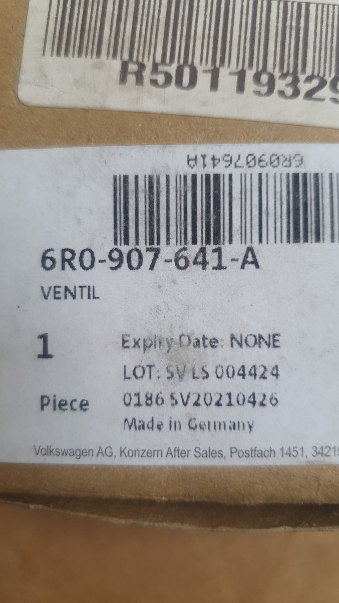 Elettrovalvola Volkswagen/Seat 6R0907641A