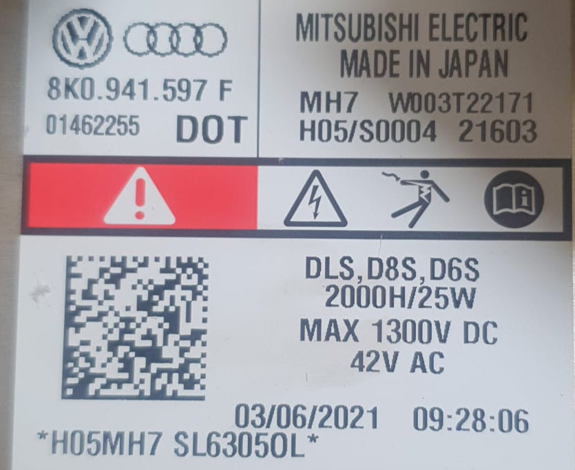Mitsubishi Electric 8K0941597F VW AUDI Xenon Headlight Ballast DLS W003T22171 DLS 25W MAX 1300V DC 42V AC MH7 D8S D6S