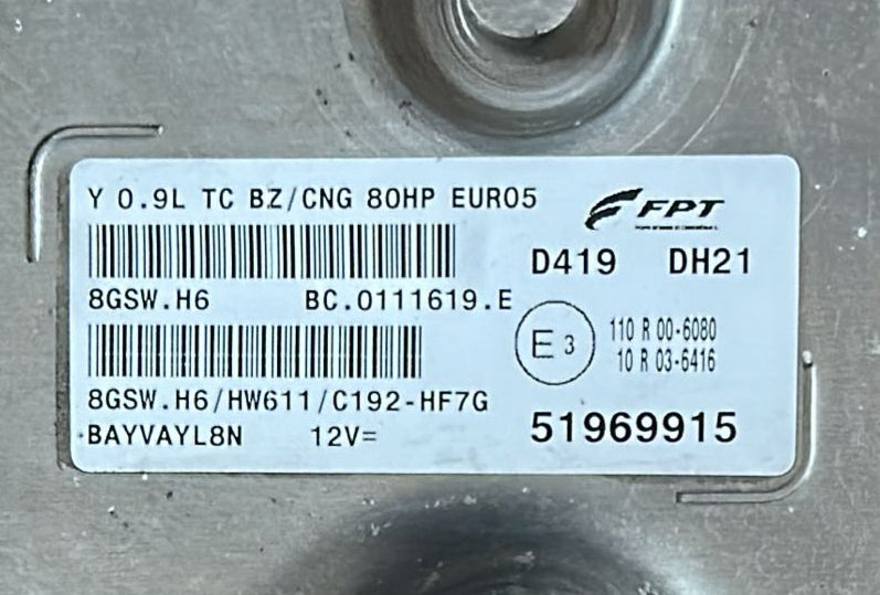 Ecu 8GSW.H6 Lancia Ypsilon (312) 0.9 Cng 51969915 HW611 EUR05 BC.0111619.E C192-HF7G