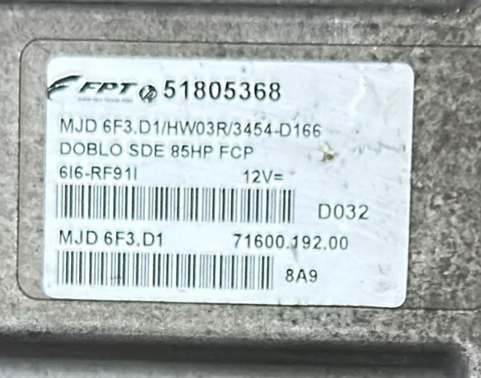 MJD 6F3.D1 HW03R 51805368 CENTRALINA ECU MAGNETI MARELLI FPT FIAT DOBLO 119 223 MODELLO DAL 2005 AL 2010 1.3 JTD 62KW 85CV