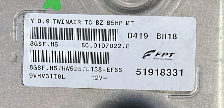 ecu LANCIA Ypsilon 0.9 b Twinair 1° Serie 51918331 188A4000 benzina 8gsf.h5 bc.0107022.e hw525
