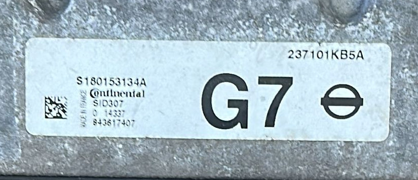237101KB5A G7 S180153134A SID307 CENTRALINA MOTORE ECU CONTINENTAL PER NISSAN JUKE [ F15 ] MODELLO DAL 2010 AL 2019 MOTORE 1.5 DCI 81KW 110CV