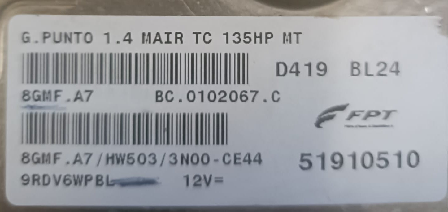 Fiat Grande Punto 1.4 51910510 8GMF.A7 HW503 3N00CE44 BC0102067C Magneti Marelli