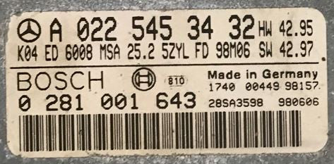 Mercedes Sprinter 2.9 A0225453432 0281001643 EDC14 MSA 15.2-3.23