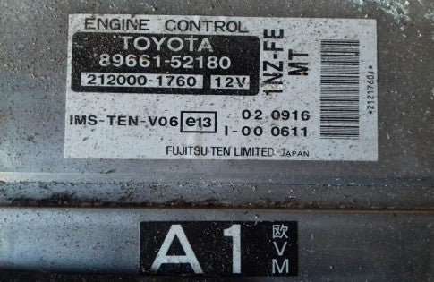 ECU TOYOTA YARIS 1.5 89661-52180 8966152180 1FZ-FE MT