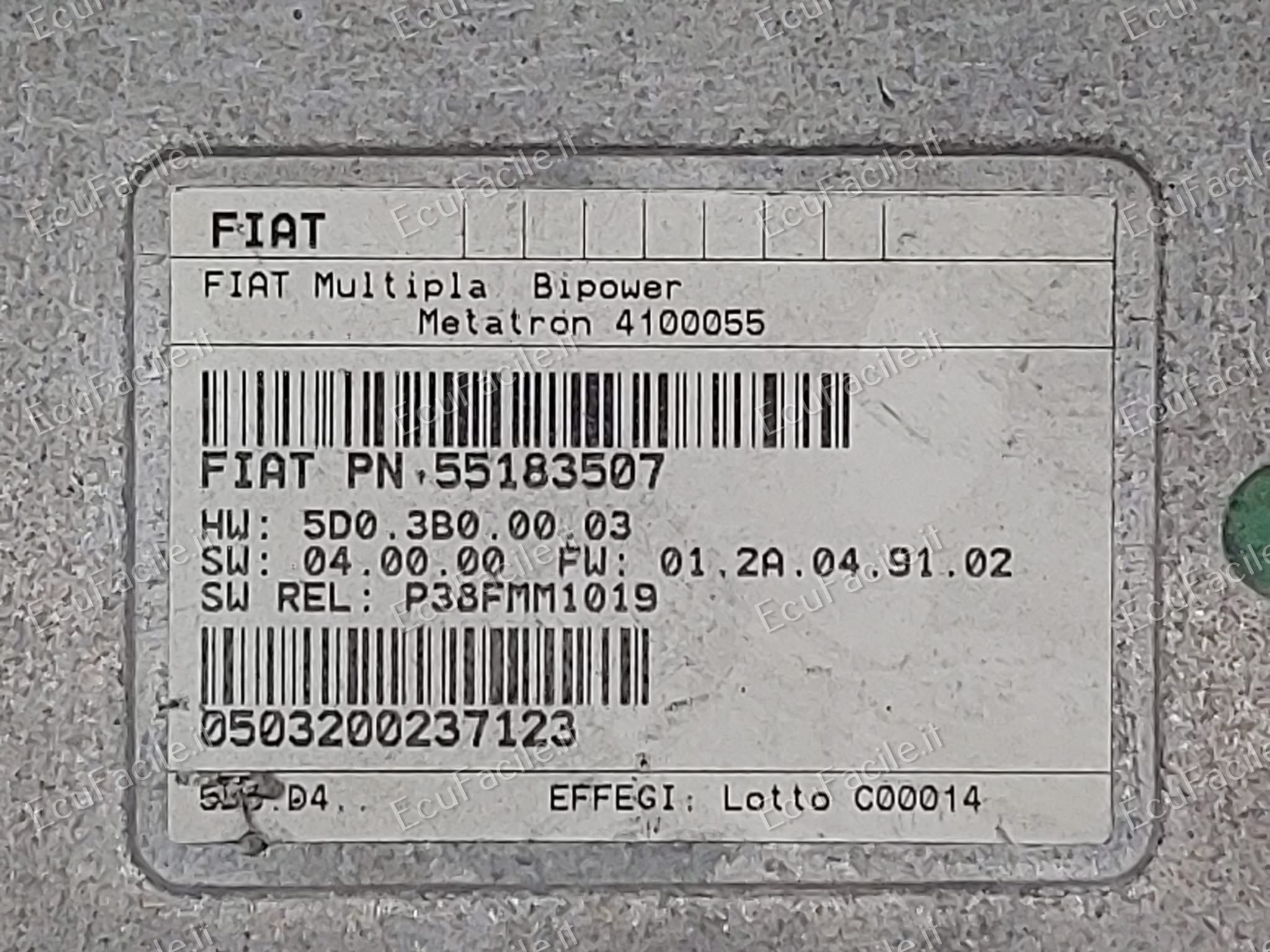 Centralina Iniezione FIAT Multipla 1.6 16V 55183507 Metatron