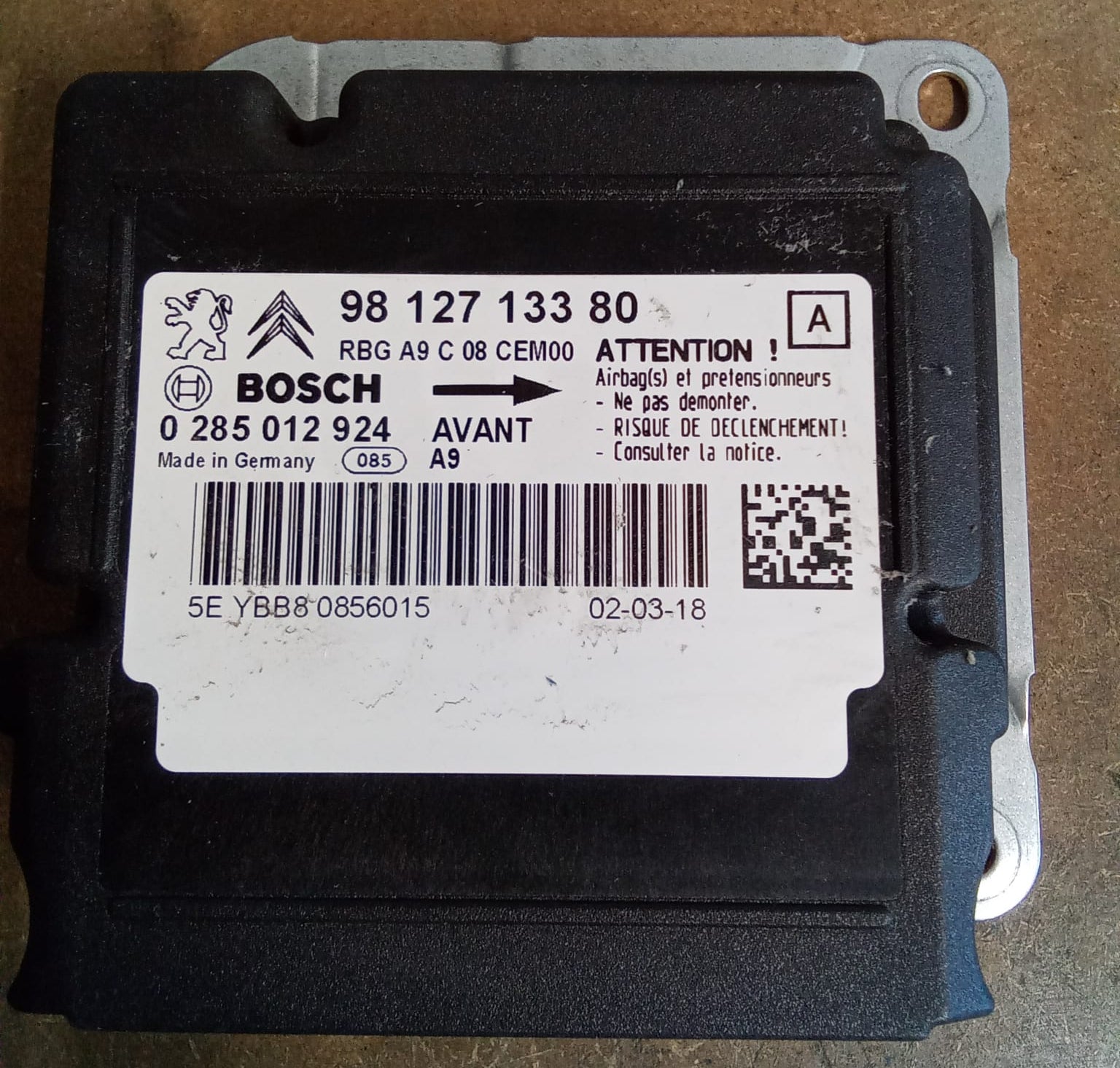 ECU AIRBAG PEUGEOT CITROEN 9812713380 0285012924