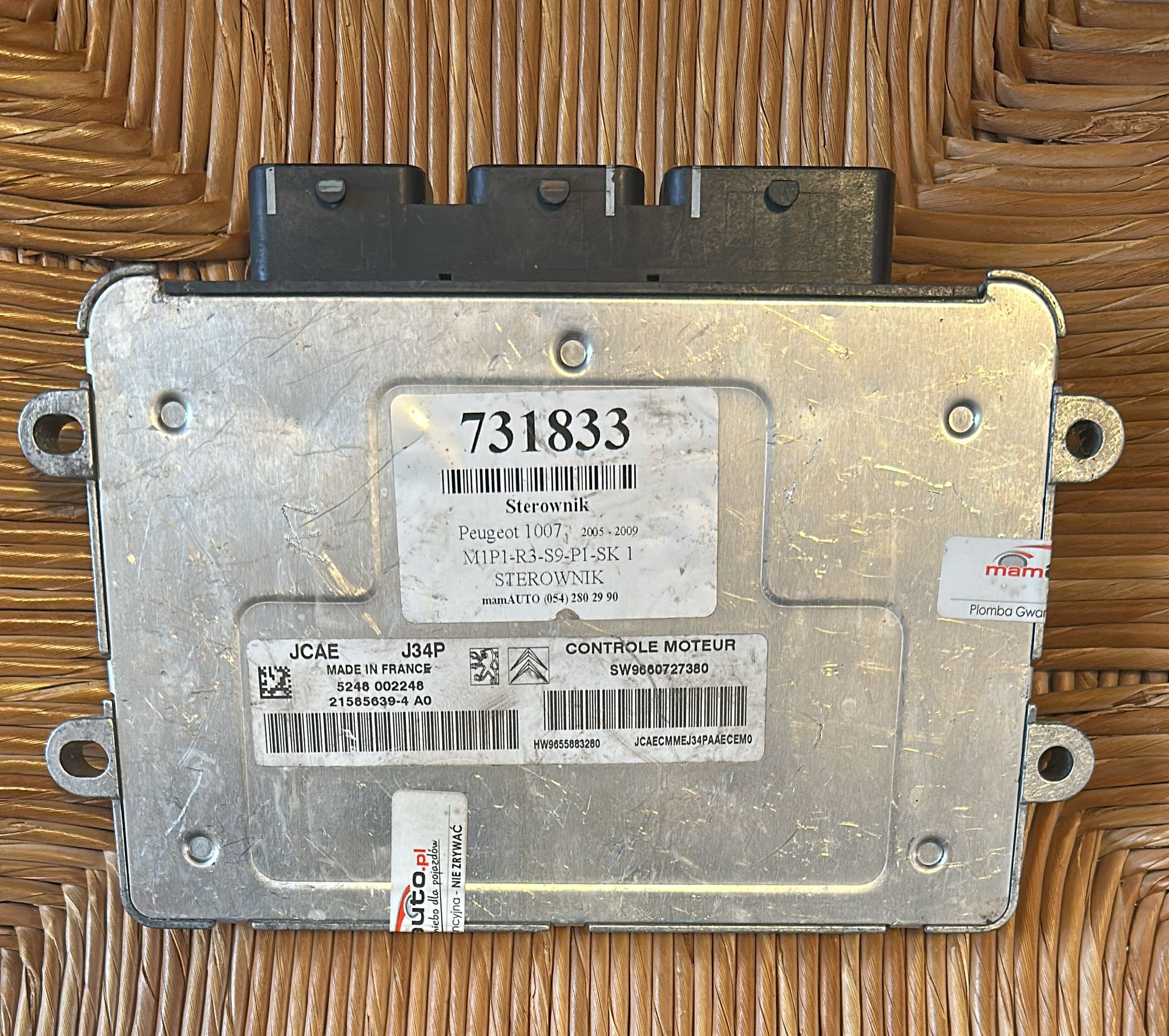 JCAE J34P 21585639-4 A0 Centralina JONSON CITROEN PEUGEOT SW9660727380 1007 1.4 benzina (KFV) hw9655883280