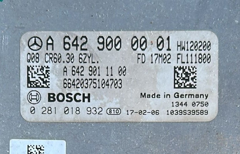 0281018932 ECU MERCEDES SPRINTER 3.0 CDI V6 190HP EDC17CP46-3.30 A6429000001 CR60.30