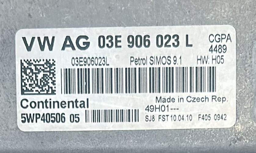 03E906023L 5WP40506 SIMOS 9.1 ECU CONTINENTAL VOLKSWAGEN POLO V 6C1 6R1 DAL 2009 AL 2022 1.2 51KW 69CV BENZINA