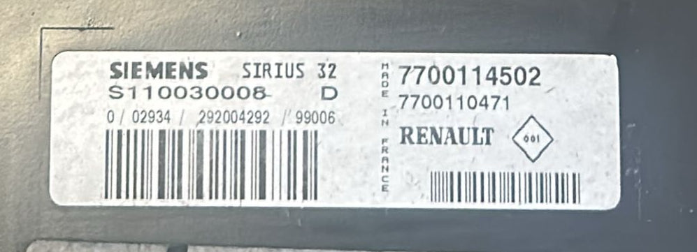 ECU RENAULT SCENIC CLIO 1.6 S110030008D 7700114502 SIRIUS 32