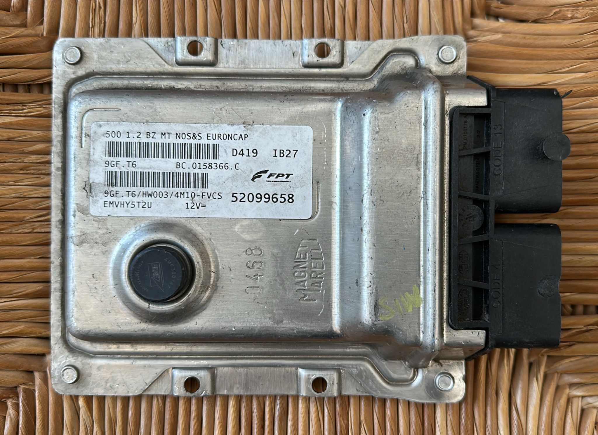 CENTRALINA ECU PER FIAT 500 Serie 52099658 Benzina 1200 9GF.T6 BC.0158366.C HW003 NOS&S;