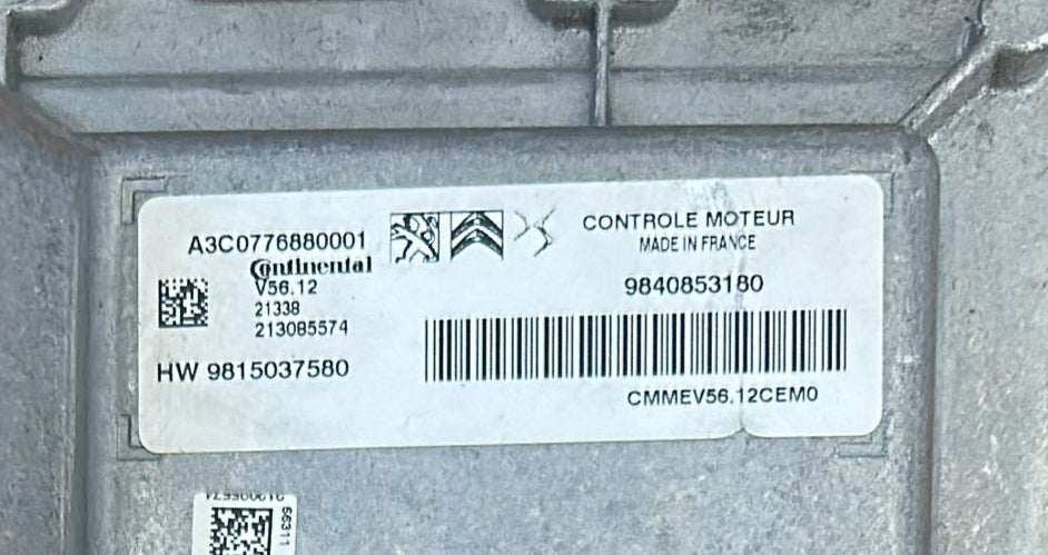 CENTRALINA MOTORE PER CITROEN C3 PEUGEOT 208 II 1.2 SERIE 9840853180 BENZINA 1200  V56.12