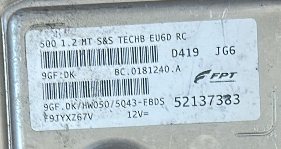 52137383 9GF.DK HW050 CENTRALINA MOTORE ECU FIAT 500 1.2 LOUNGE 51KW BC0181240A