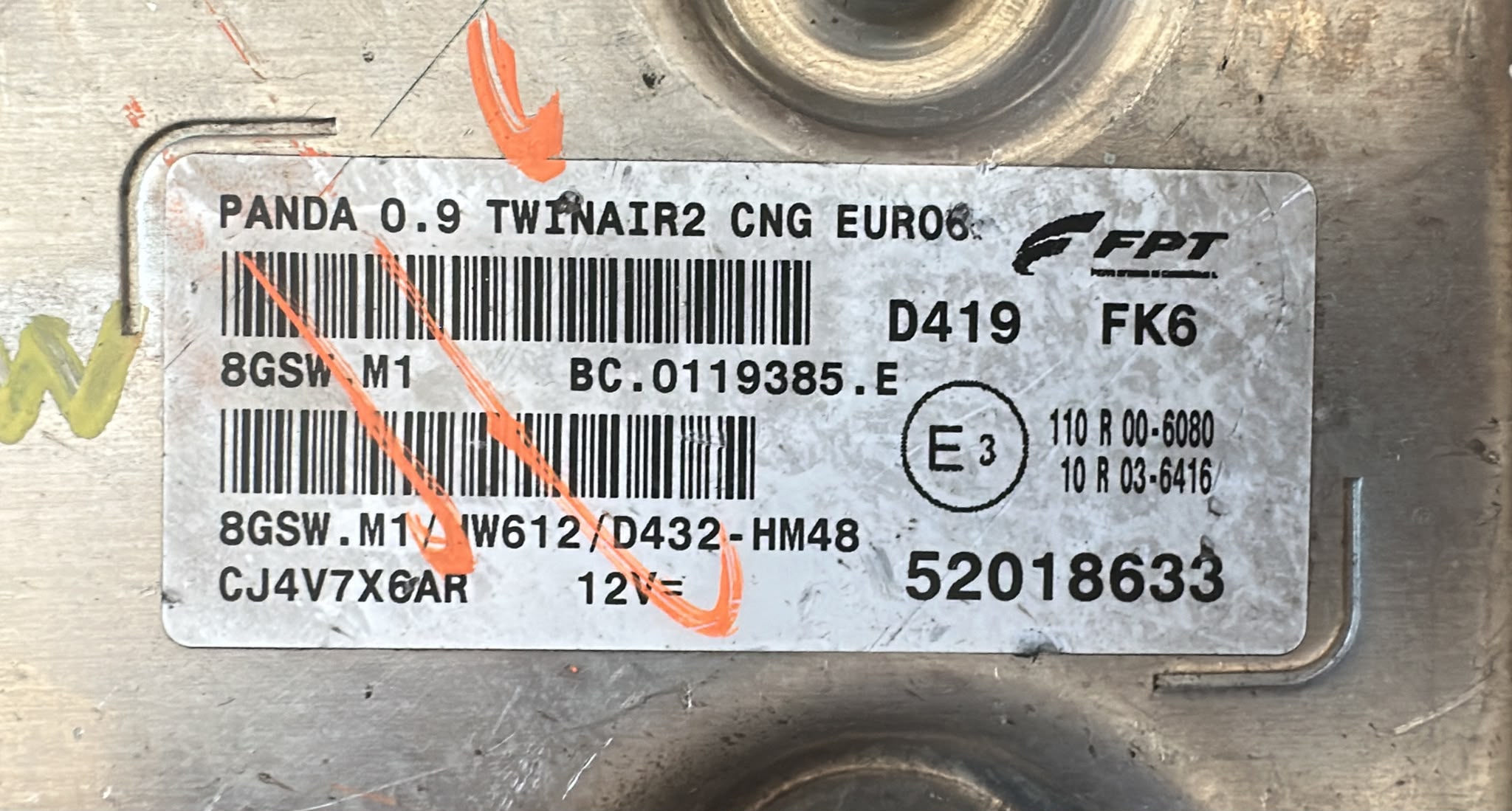 Centralina ECU MAGNETI MARELLI HW612 8GSW.M1 FIAT PANDA 33 0.9 Turbo 63kw 52018633 2011 2017 ECU-4023