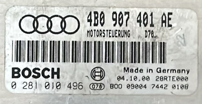 ECU AUDI A6 0281010496 4B0907401AE  2.5 TDI 0281010496 4B0907401AE EDC 15M