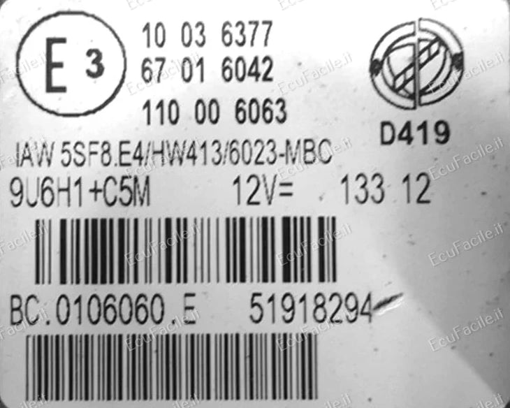 ecu Marelli IAW 5SF8.E4 HW413 51918294  FIAT Punto EVO, 500 1.4 B/GPL