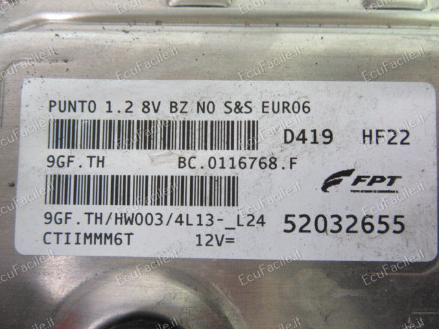 ECU FIAT PUNTO 1.2 8V BZ NO S&S MARELLI 52032655 9GF.TH HW003 4L13