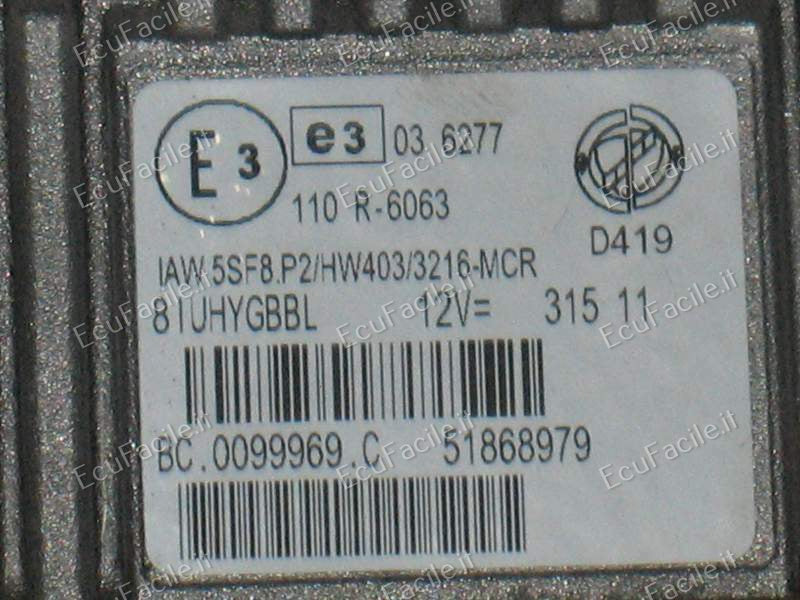 ECU CENTRALINA FIAT LANCIA metano 1.4 IAW 5SF8.P2 HW403 51868979