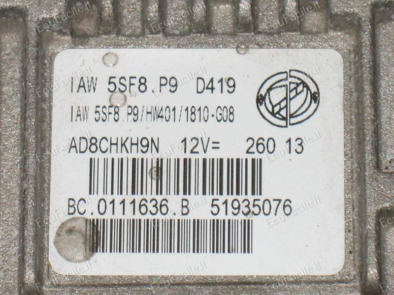 ECU Lancia Ypsilon 1.2 51935076 IAW 5SF8.P9 HW401 1810-G08