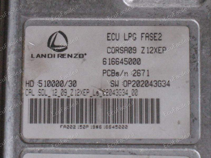 Centralina ECU GPL LPG Opel Corsa D 1.2 Z12XEP | LANDI RENZO 616645000 | 110R006011 | SW OP202043G34