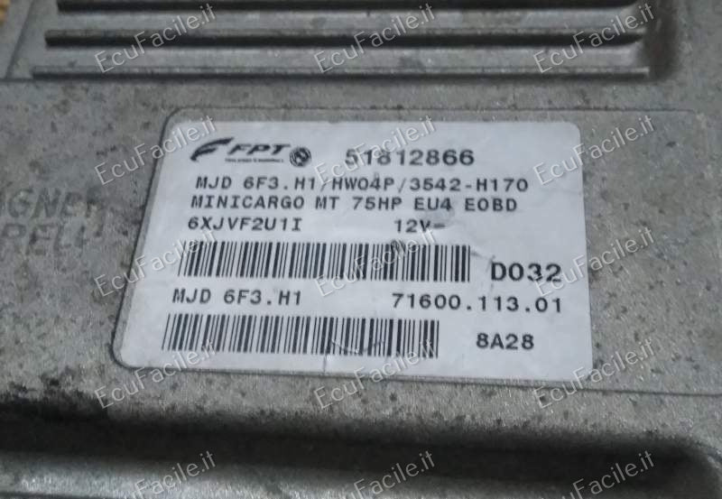 Centralina ECU Motore Fiat Doblò / Fiorino / Minicargo 75HP | MAGNETI MARELLI MJD6F3.H1 HW04P | 51812866 | D032