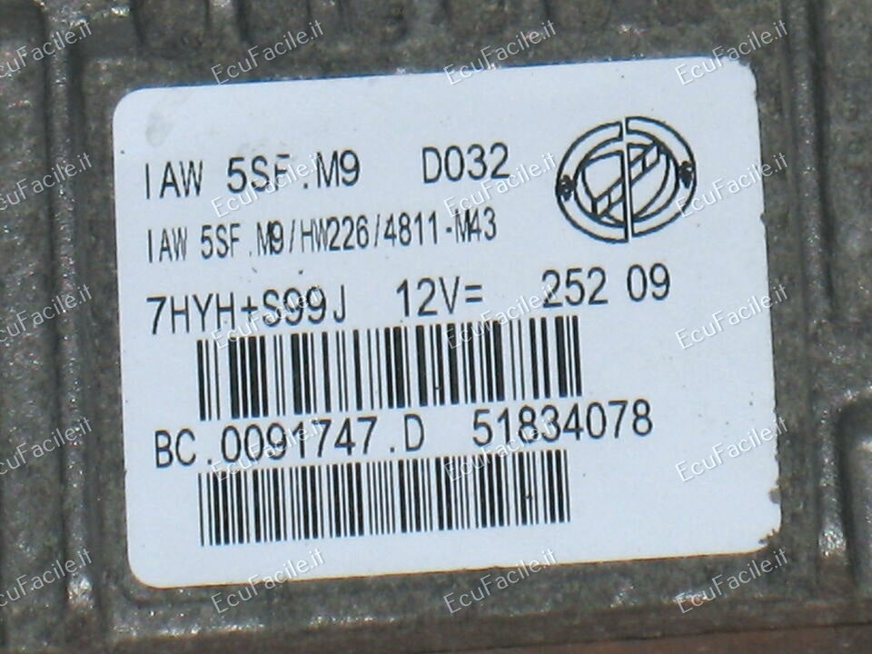 Centralina ECU Motore Lancia Y / Ypsilon 1.4 12V | MAGNETI MARELLI IAW5SF.M9 | 51834078 | HW226 | 4813-M44