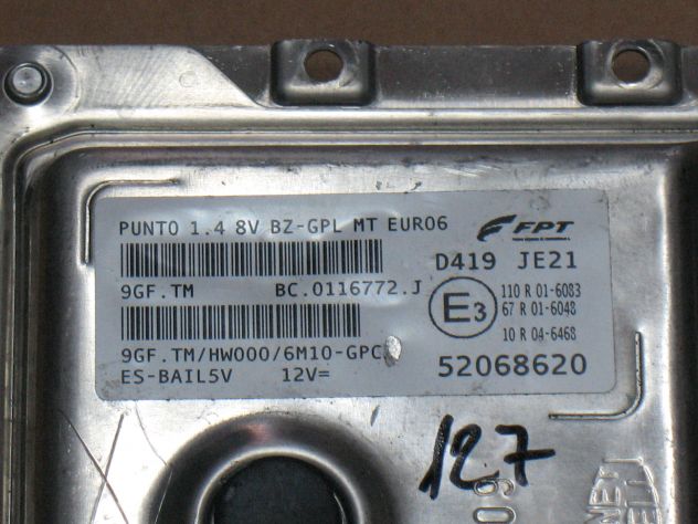 ECU CENTRALIMA MOTORE FIAT PUNTO 1.4 8V GPL MT 52068620 9GF.MT HW000 BC.0116772.J BC0116772J