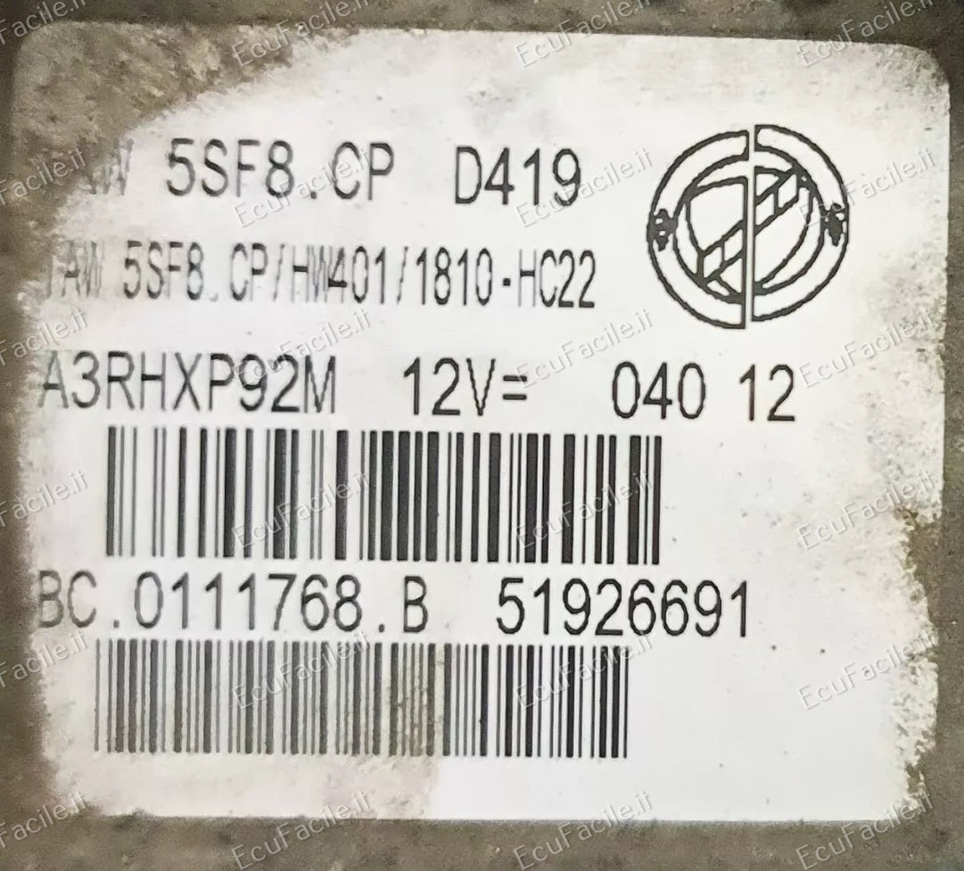 Ecu FIAT NUOVA PANDA IAW 5SF8.CP HW401 51926691