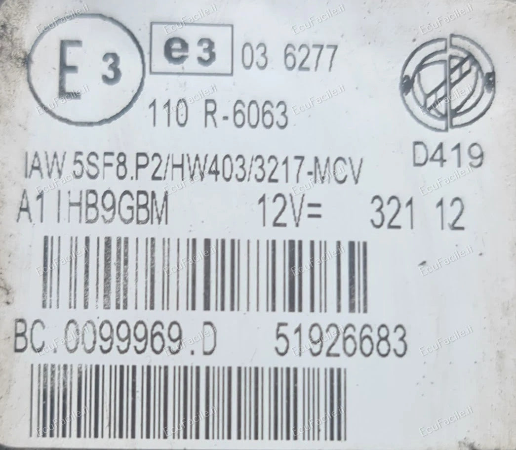 ECU Fiat Punto Evo / Grande Punto 1.4 Benzina-Metano Magneti Marelli 51926683 IAW 5SF.P2 HW403