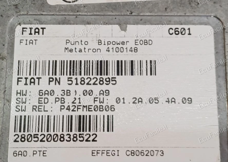 Centralina Motore ECU Fiat Punto 188 Bipower 1.2 Benzina/Metano 51822895