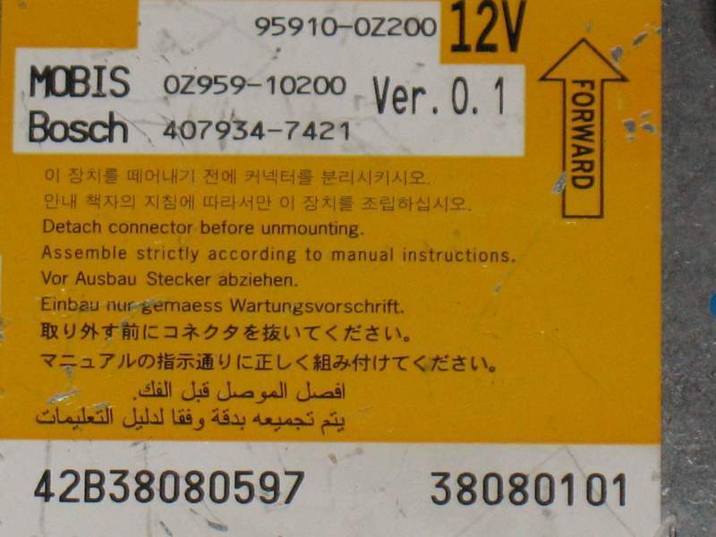 KIA SPORTAGE 05-2009 AIR BAG ECU BOSCH 95910-0Z200 407934-7421