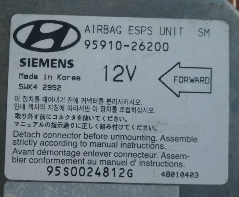 ECU AIRBAG HYUNDAI SANTAFE 2.0 D 9591026200 5WK42952