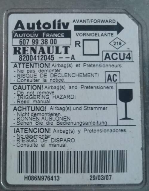 RENAULT SCENIC 2007 AIRBAG ECU 8200412045A 607993800