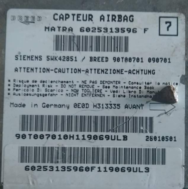 Ecu airbag renault espace iii 3 siemens matra 6025313596f