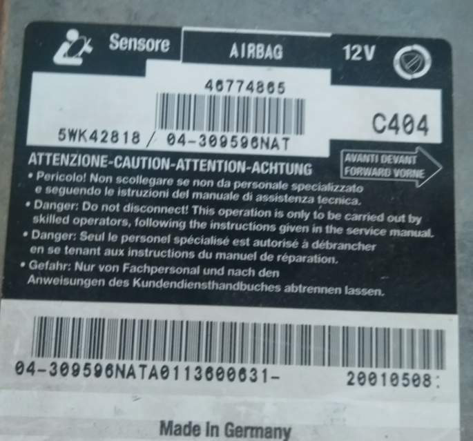 Centralina Airbag Fiat Multipla 46774865 5WK42818 C404 20010508