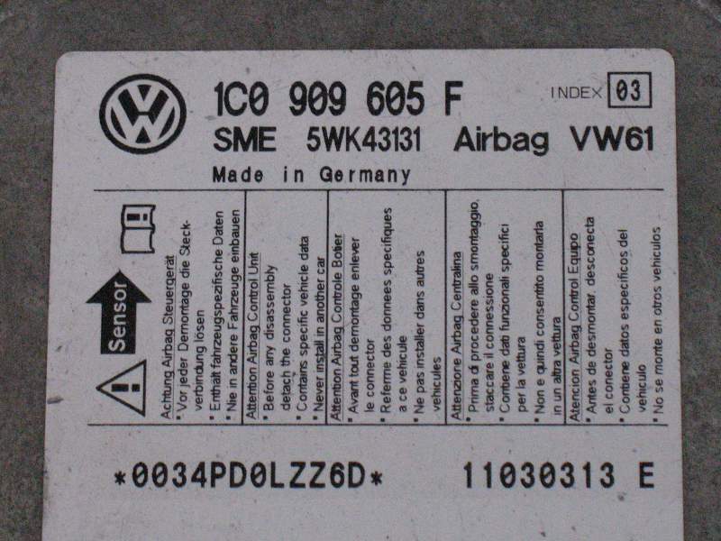 Airbag vw jetta seat siemens 5wk43131 1c0909605f