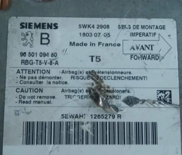 Centralina airbag peugeot 307 9650109480 WK4 2908