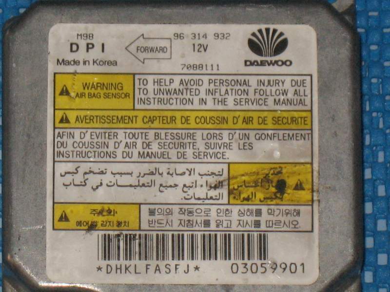 ECU AIRBAG DAEWOO MATIZ 2005 96314932 03059901