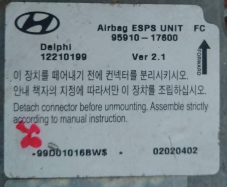 Centralina Airbag Hyundai Matrix DELPHI 12210199 9591017600