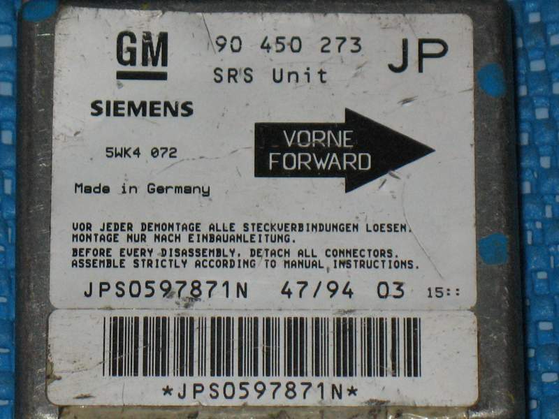 Ecu airbag opel astra siemens 5wk4072 srs unit 90450273 jp