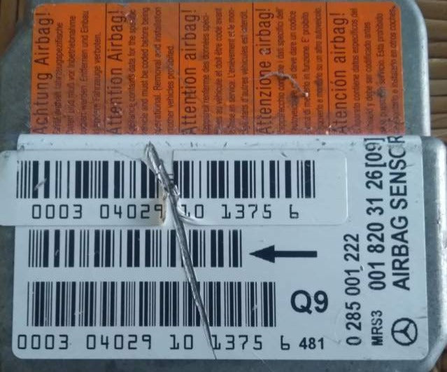 Centralina airbag mercedes classe a 0285001222 q9 001820312609