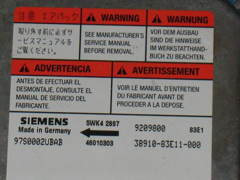 ECU airbag OPEL AGILA SIEMENS 5WK42897 3891083E11000