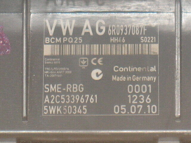 BODY VW POLO SEAT 6R0937087F BCM PQ25 A2C53396761 5WK50345