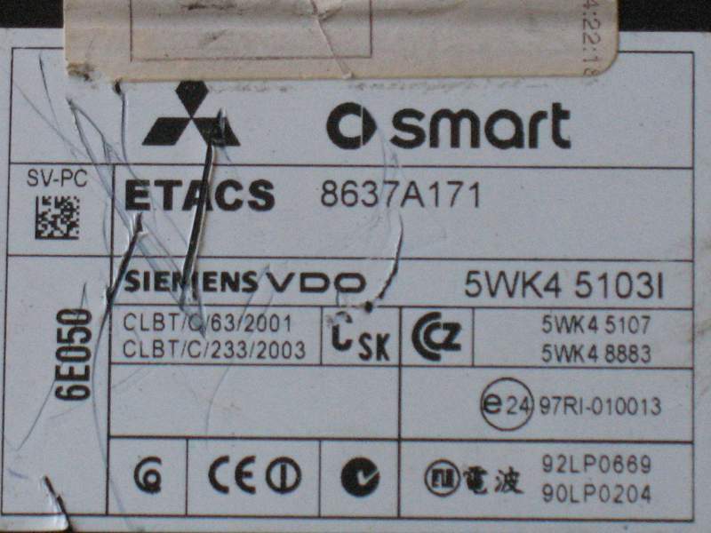 Kit ecu Smart Forfour Motore A 1341502579 Control Unit 1860A708