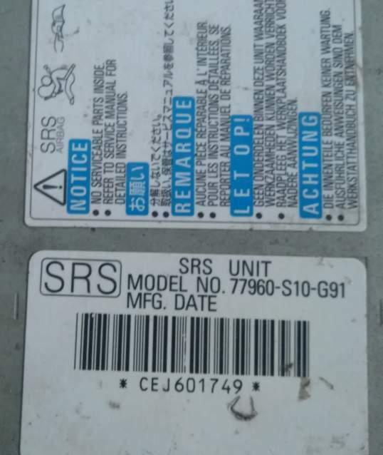 AIRBAG HONDA CRV CR-V SRS 77960S10G91 CEJ601749