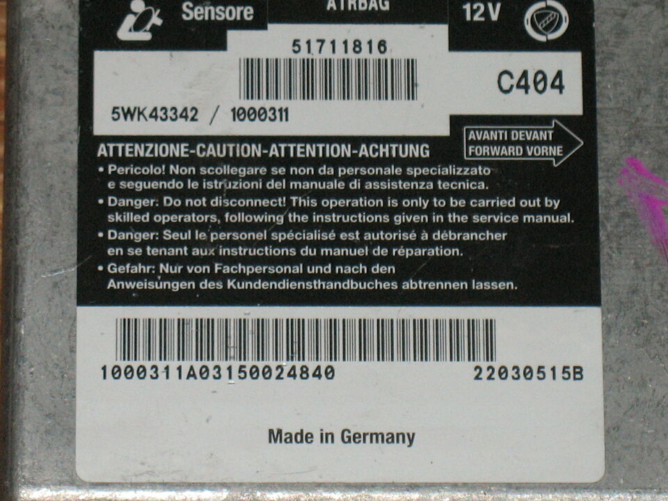 Ecu centralina airbag fiat stilo 51711816 5wk43342 22030515b