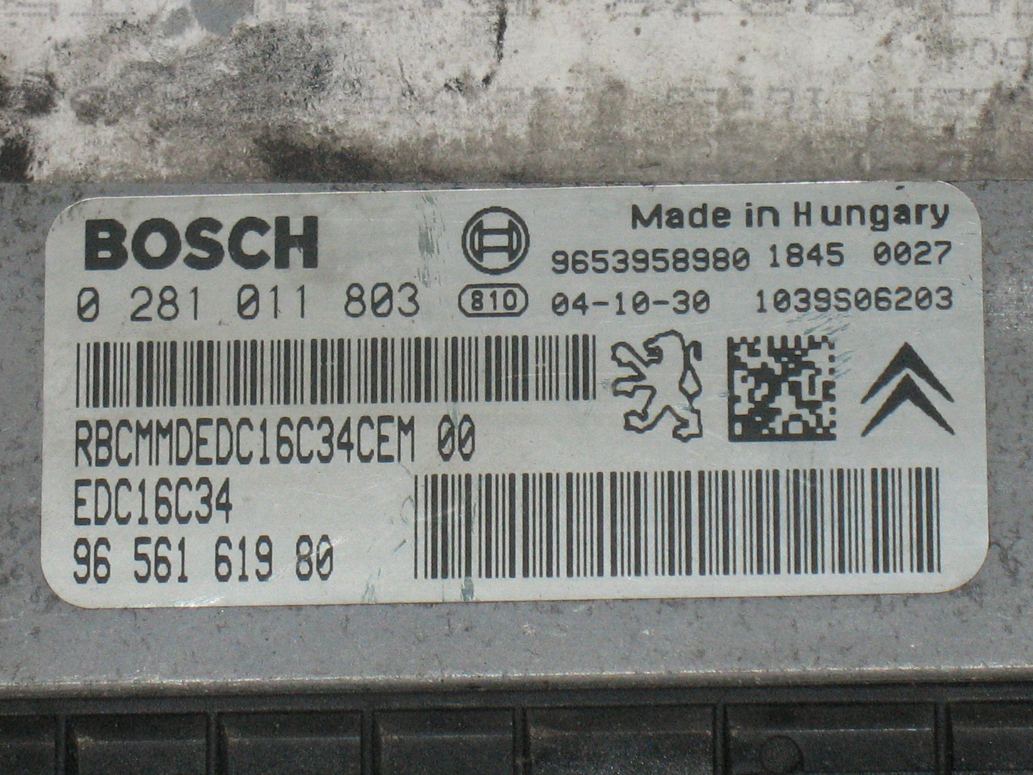 ECU PEUGEOT 307 1.6 HDi 9HZ 0281011803 9656842680 EDC16C34 EDC 16C34-4.11